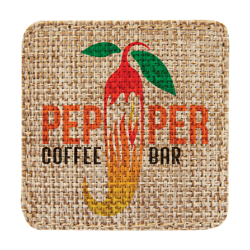 Parche sublimable cuadrado de arpillera de 2 1/2' x 2 1/2' con adhesivo