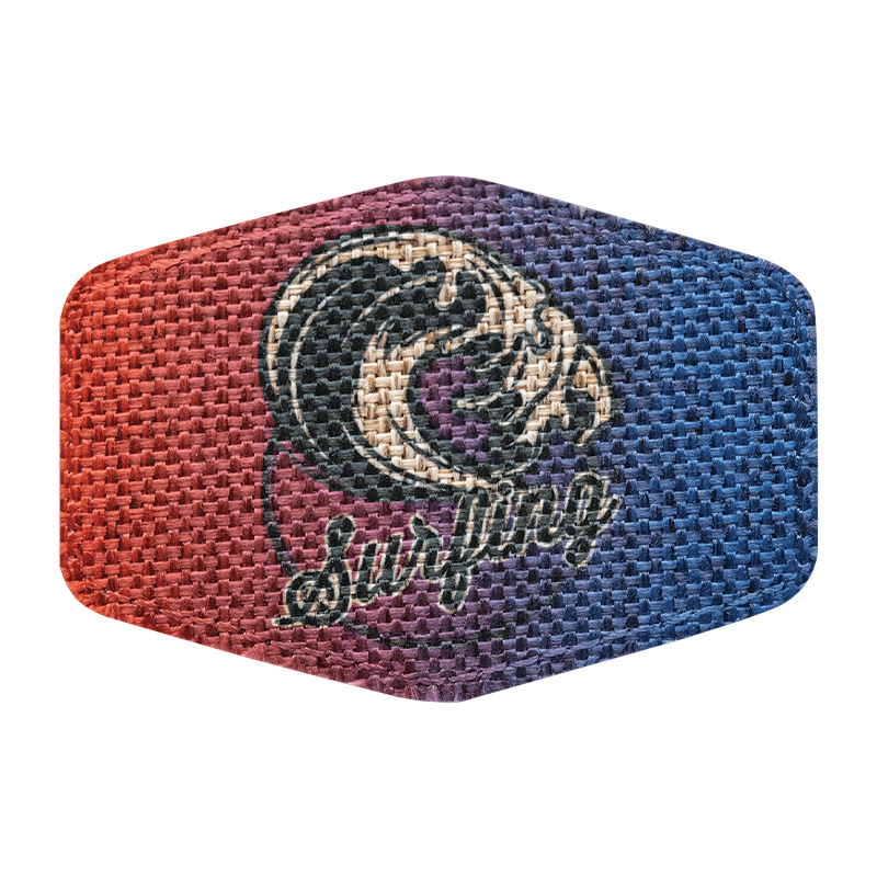 Parche sublimable hexagonal de arpillera de 3 1/2' x 2 1/2' con adhesivo