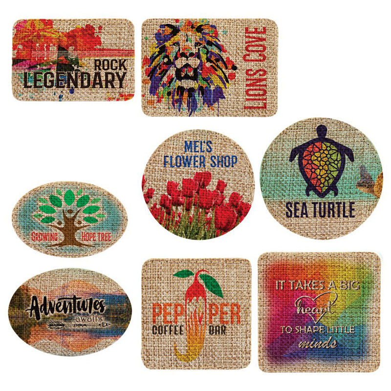 Parche sublimable hexagonal de arpillera de 3' x 2' con adhesivo