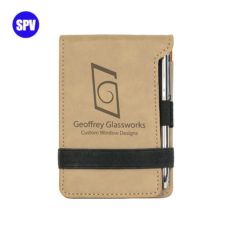 Mini bloc de notas de polipiel láser con bolígrafo