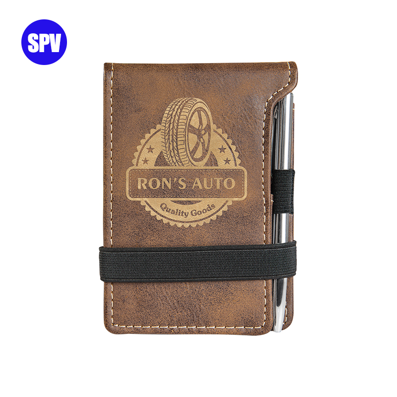 Mini bloc de notas de polipiel láser con bolígrafo