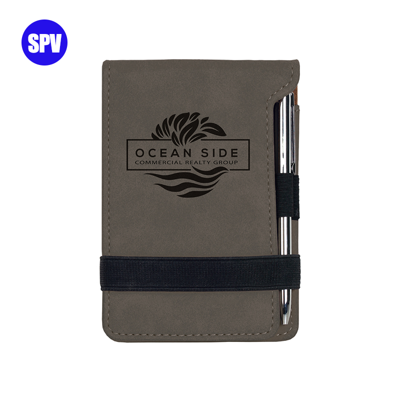 Mini bloc de notas de polipiel láser con bolígrafo