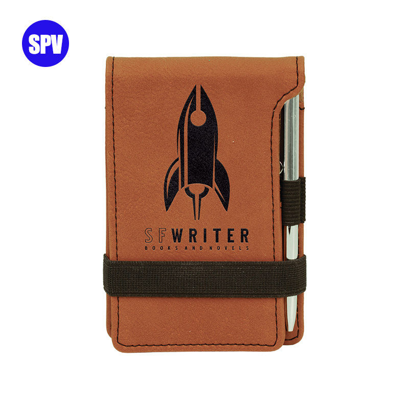 Mini bloc de notas de polipiel láser con bolígrafo