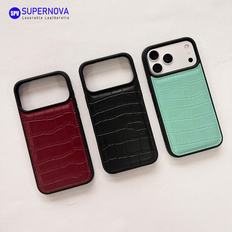 Funda para teléfono de cuero sintético con láser
