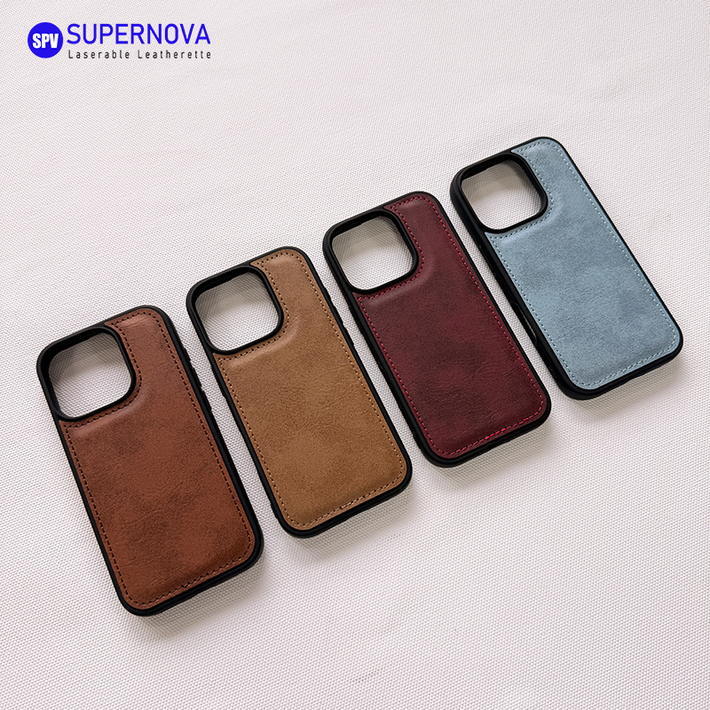 Funda para teléfono de cuero sintético con láser