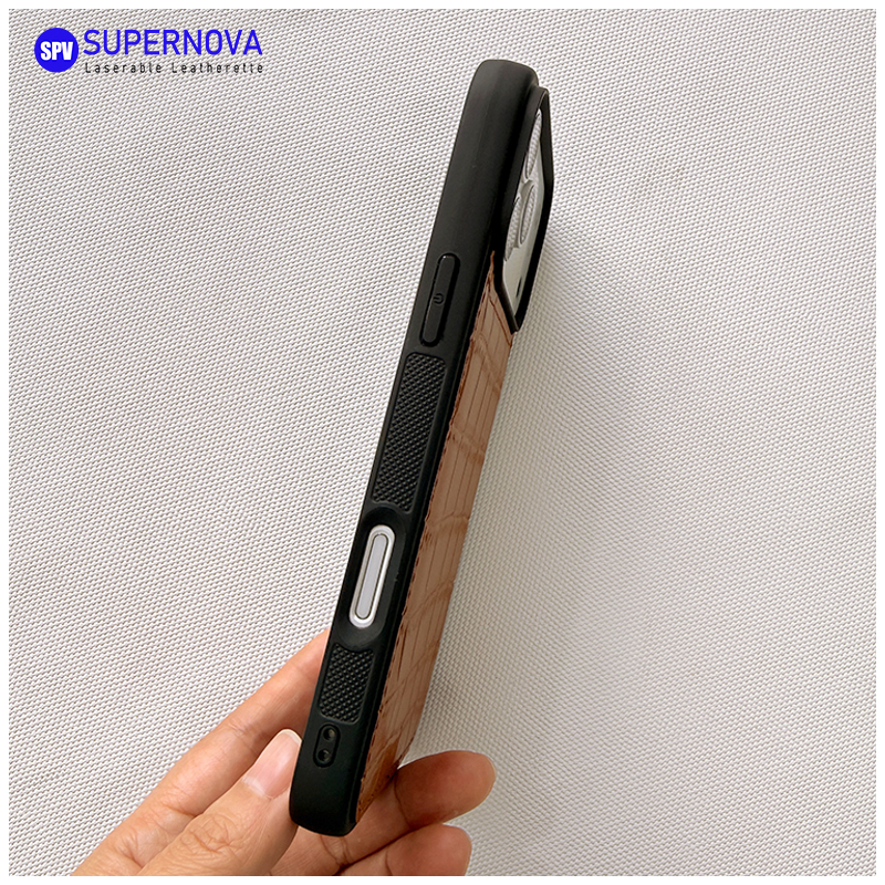 Funda para teléfono de cuero sintético con láser