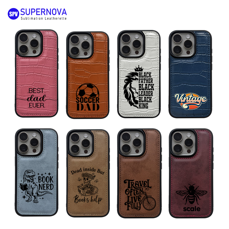 Funda para teléfono de cuero sintético con láser