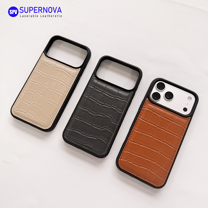 Funda para teléfono de cuero sintético con láser
