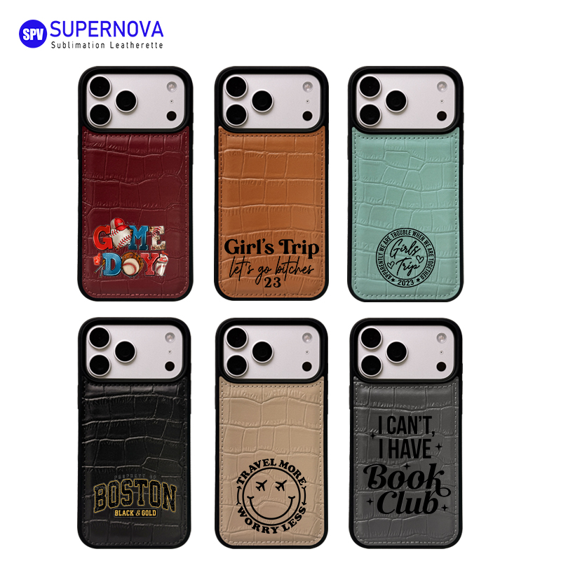 Funda para teléfono de cuero sintético con láser