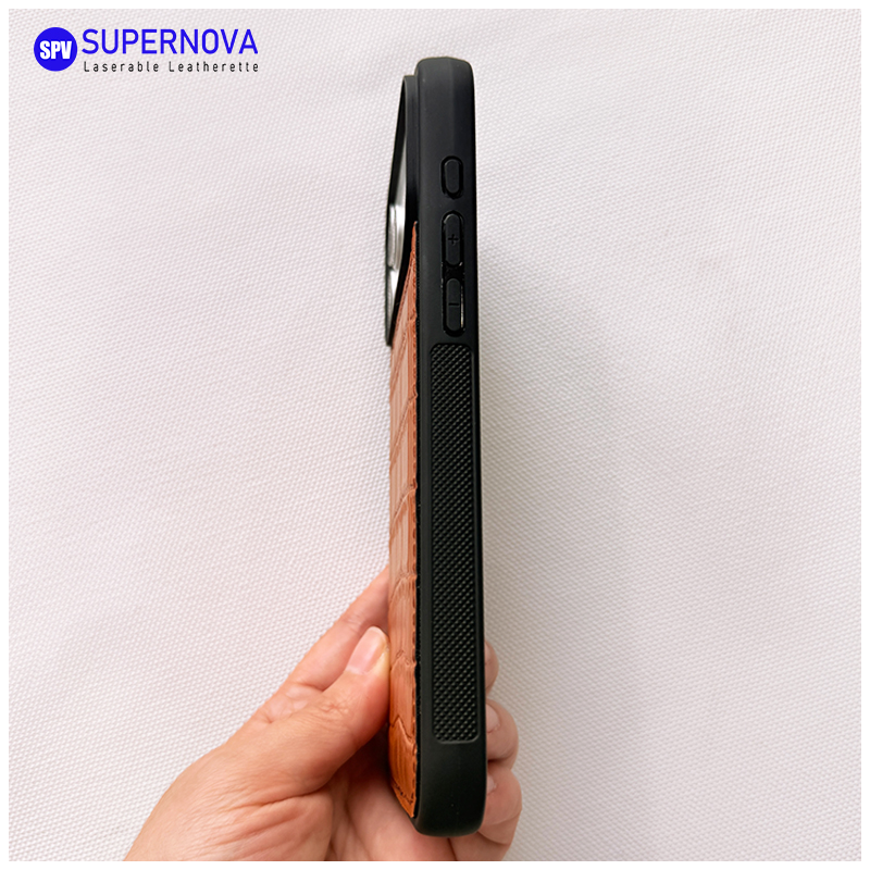 Funda para teléfono de cuero sintético con láser
