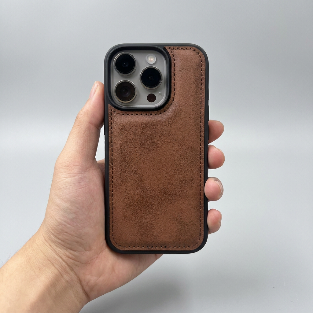 Funda para teléfono de cuero sintético con láser
