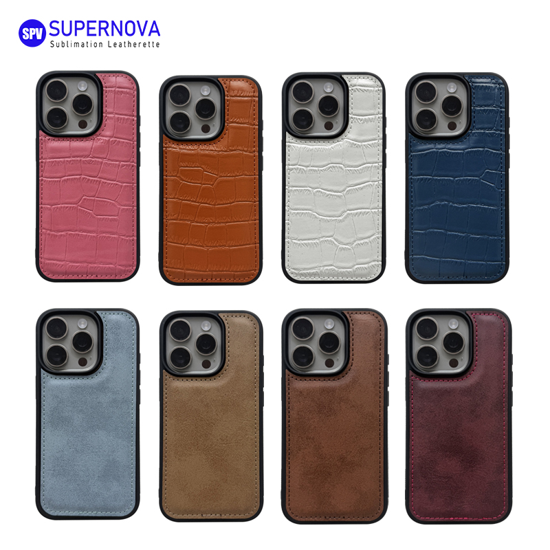 Funda para teléfono de cuero sintético con láser