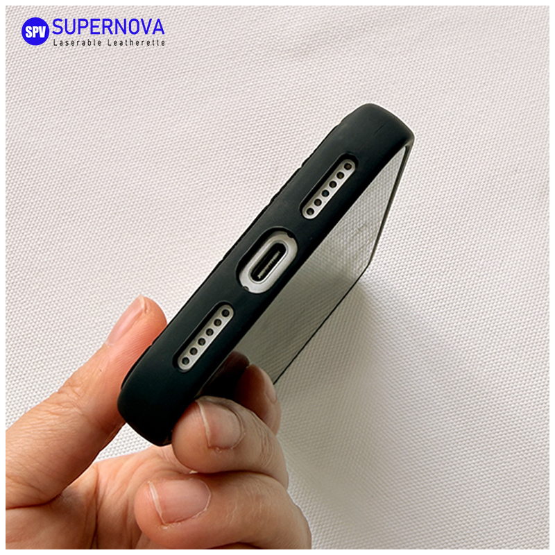 Funda para teléfono de cuero sintético con láser