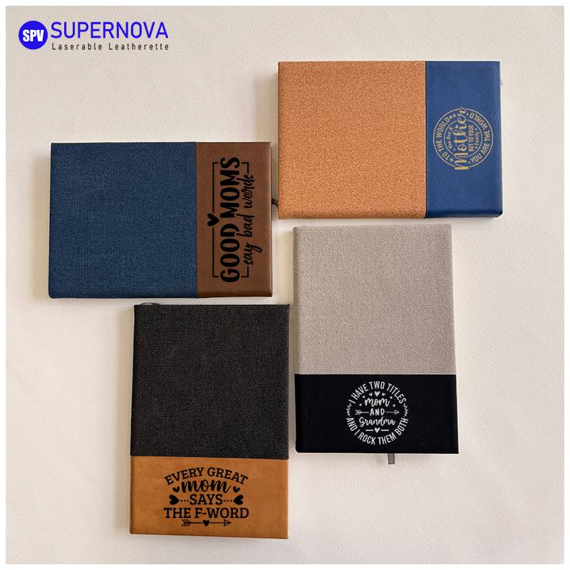 Cuaderno de cuero sintético y lona dividido con láser
