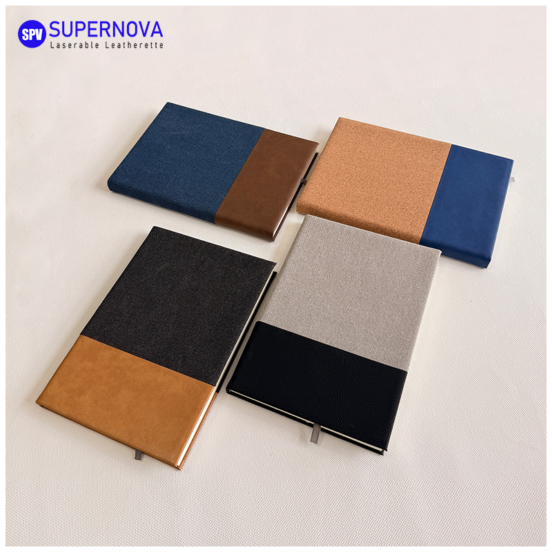 Cuaderno de cuero sintético y lona dividido con láser Cuaderno de cuero sintético y lona dividido con láser