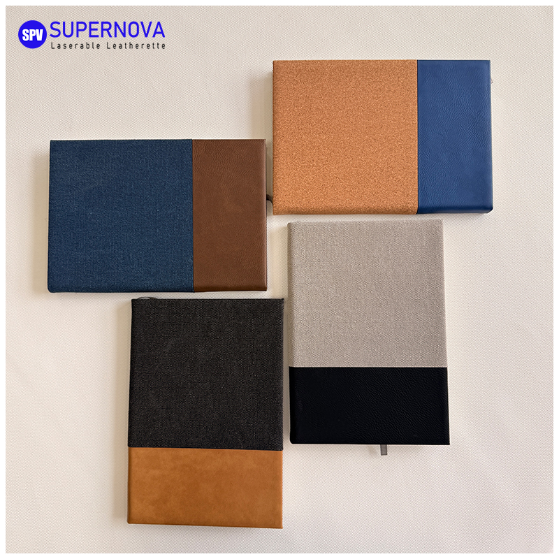Cuaderno de cuero sintético y lona dividido con láser Cuaderno de cuero sintético y lona dividido con láser