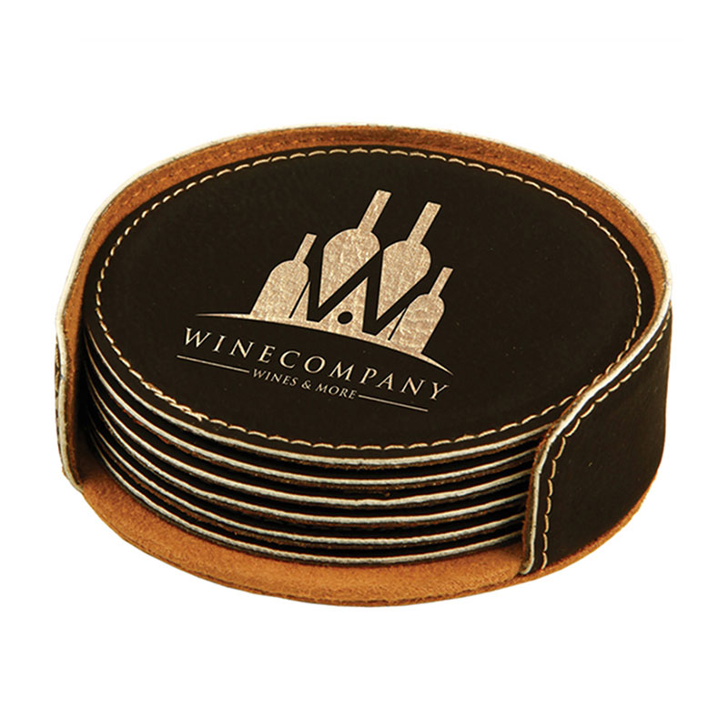 Juego De 6 Posavasos Redondos De Cuero Sintético Láserizable Juego De 6 Posavasos Redondos De Cuero Sintético Láserizable