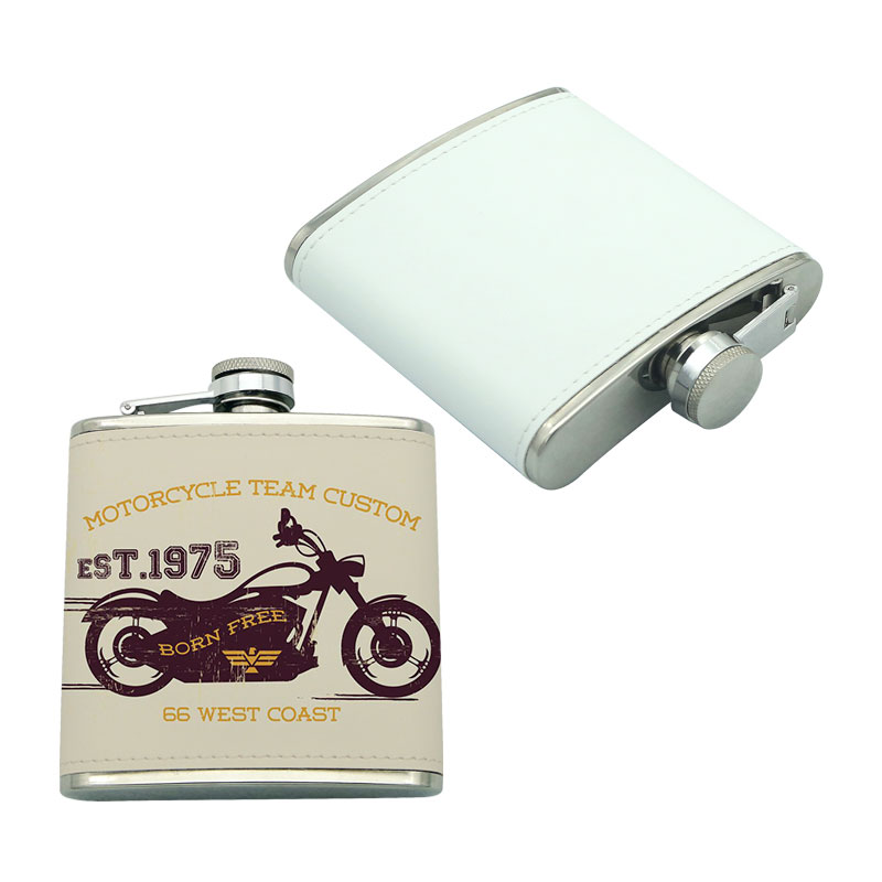 Frasco de Acero Inoxidable con Recubrimiento de Cuero Sintético para Sublimación 8 oz Frasco de Acero Inoxidable con Recubrimiento de Cuero Sintético para Sublimación 8 oz