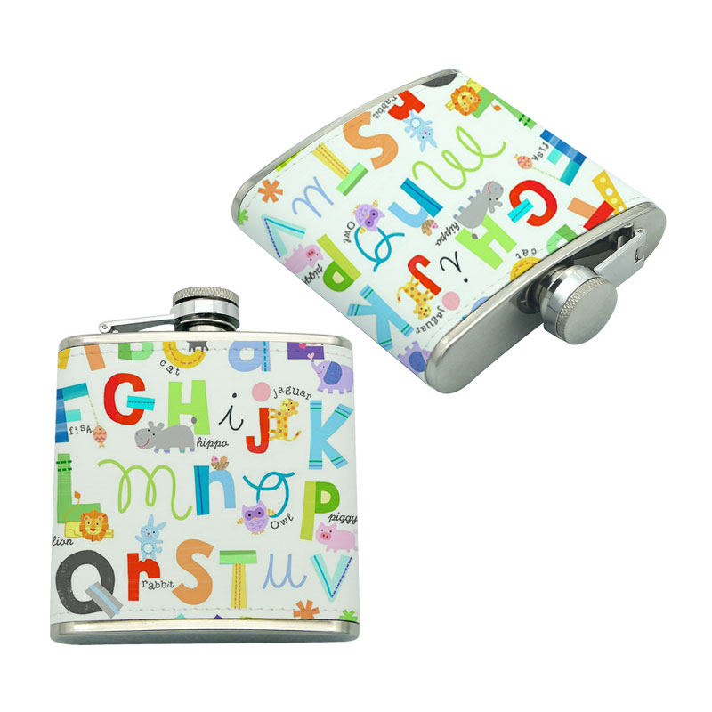 Frasco de Acero Inoxidable con Recubrimiento de Cuero Sintético para Sublimación 6 oz Frasco de Acero Inoxidable con Recubrimiento de Cuero Sintético para Sublimación 6 oz