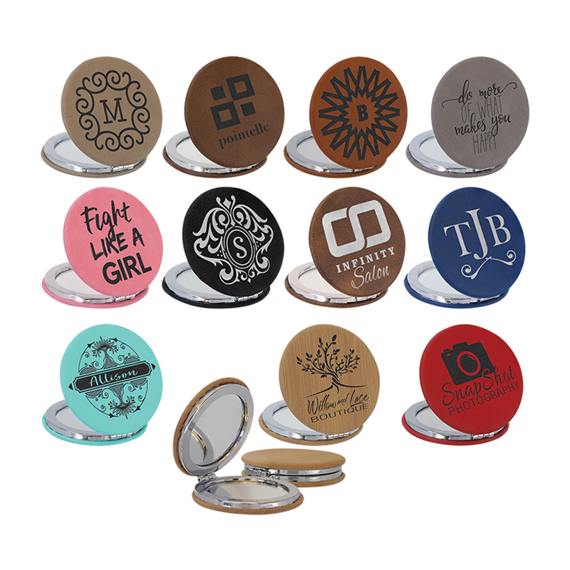 Espejo compacto de cuero con láser Espejo compacto de cuero con láser