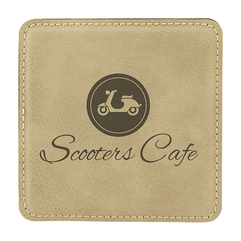 Posavasos de cuero sintético cuadrados de 4' x 4' Juego de 6 posavasos con soporte Posavasos de cuero sintético cuadrados de 4' x 4' Juego de 6 posavasos con soporte