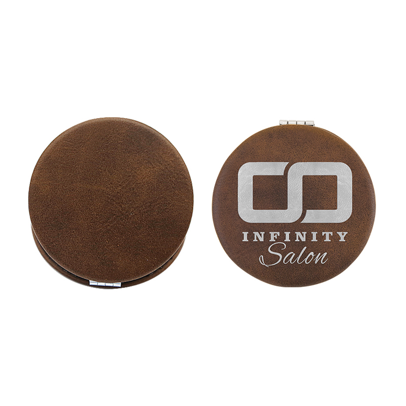 Espejo compacto de cuero con láser Espejo compacto de cuero con láser