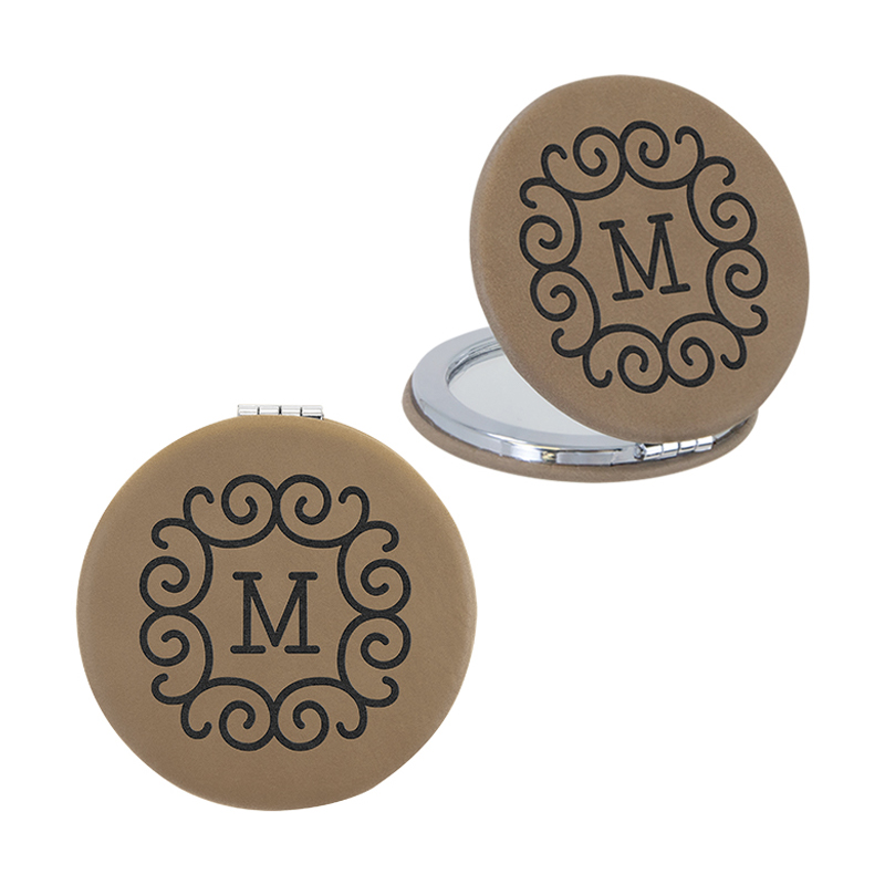 Espejo compacto de cuero con láser Espejo compacto de cuero con láser