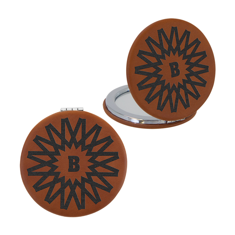 Espejo compacto de cuero con láser Espejo compacto de cuero con láser