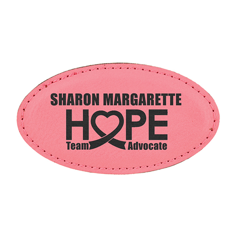 Manta ovalada con insignia de polipiel laserable y imán Manta ovalada con insignia de polipiel laserable y imán