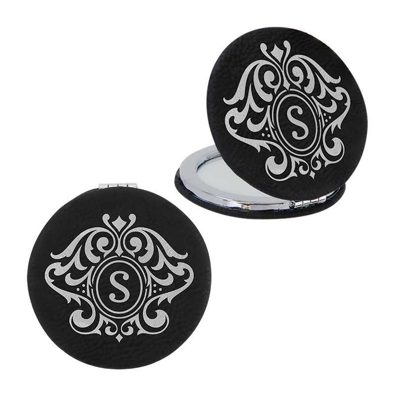 Espejo compacto de cuero con láser Espejo compacto de cuero con láser