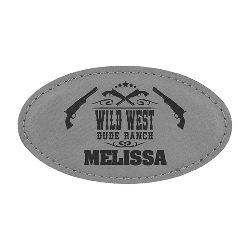Manta ovalada con insignia de polipiel laserable y imán Manta ovalada con insignia de polipiel laserable y imán