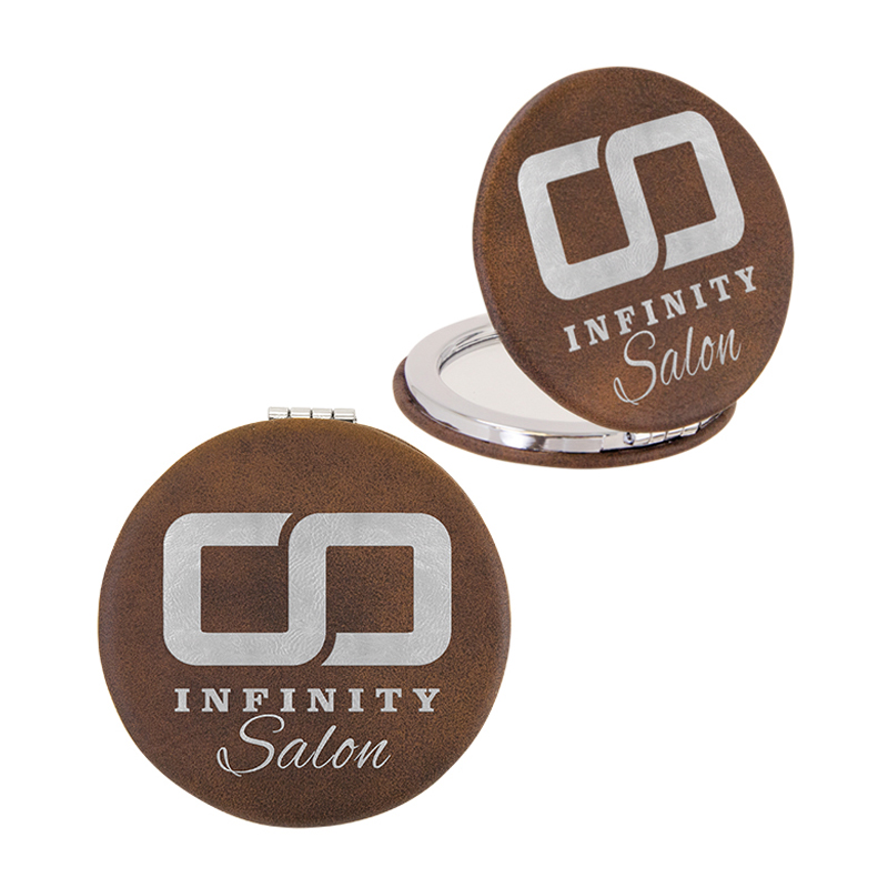 Espejo compacto de cuero con láser Espejo compacto de cuero con láser