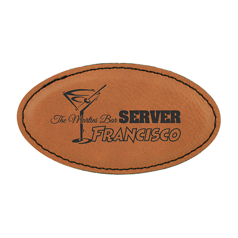 Manta ovalada con insignia de polipiel laserable y imán Manta ovalada con insignia de polipiel laserable y imán