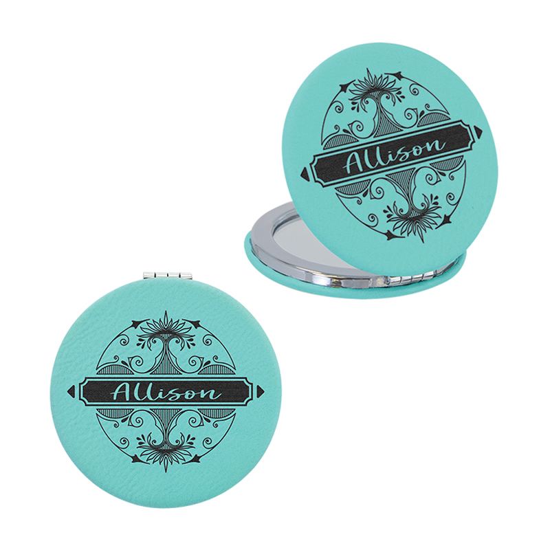 Espejo compacto de cuero con láser Espejo compacto de cuero con láser