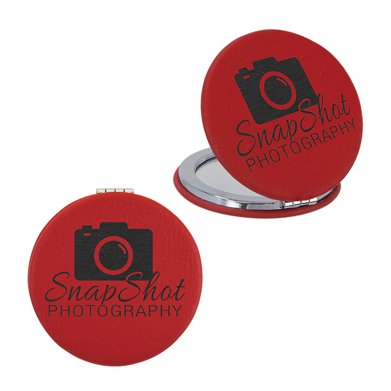 Espejo compacto de cuero con láser Espejo compacto de cuero con láser