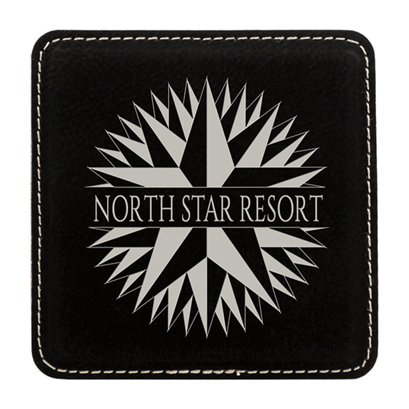 Posavasos de cuero sintético cuadrados de 4' x 4' Juego de 6 posavasos con soporte Posavasos de cuero sintético cuadrados de 4' x 4' Juego de 6 posavasos con soporte