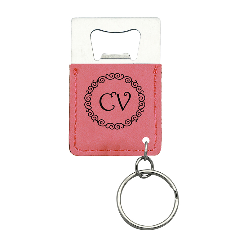 Llavero abridor de botellas rectangular de cuero sintético con láser Llavero abridor de botellas rectangular de cuero sintético con láser