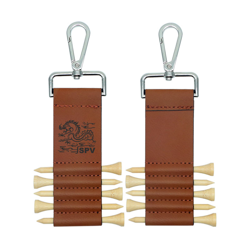 Llavero con etiqueta de bolsa de golf de polipiel laserable y 5 camisetas de madera Llavero con etiqueta de bolsa de golf de polipiel laserable y 5 camisetas de madera