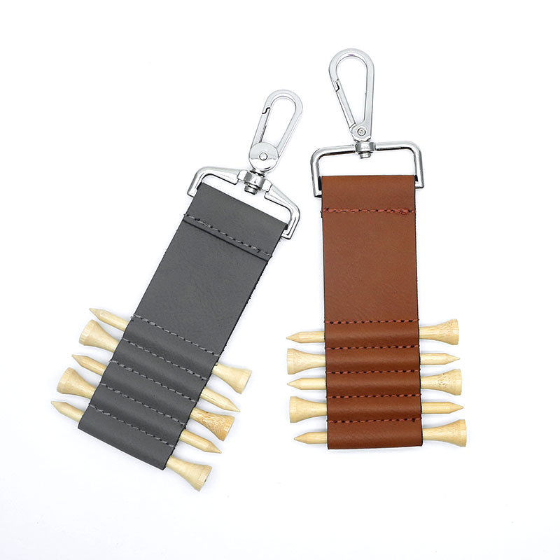 Llavero con etiqueta de bolsa de golf de polipiel laserable y 5 camisetas de madera Llavero con etiqueta de bolsa de golf de polipiel laserable y 5 camisetas de madera