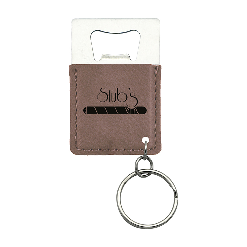 Llavero abridor de botellas rectangular de cuero sintético con láser Llavero abridor de botellas rectangular de cuero sintético con láser