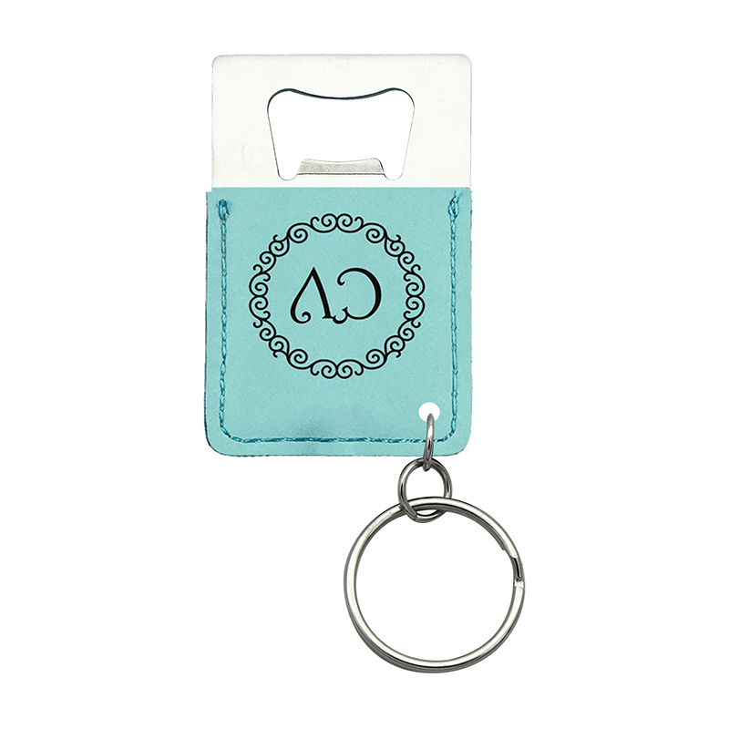 Llavero abridor de botellas rectangular de cuero sintético con láser Llavero abridor de botellas rectangular de cuero sintético con láser