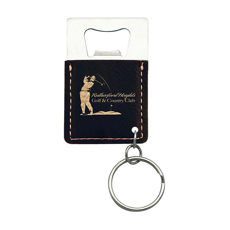 Llavero abridor de botellas rectangular de cuero sintético con láser Llavero abridor de botellas rectangular de cuero sintético con láser