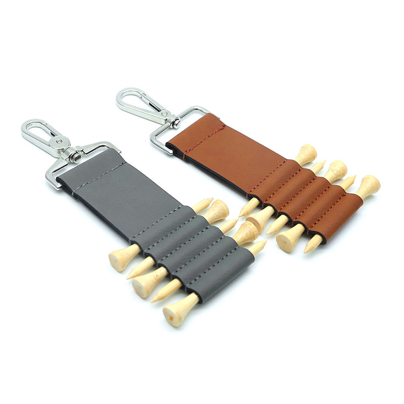 Llavero con etiqueta de bolsa de golf de polipiel laserable y 5 camisetas de madera Llavero con etiqueta de bolsa de golf de polipiel laserable y 5 camisetas de madera