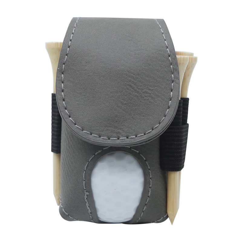 Soporte para pelota de golf de cuero sintético laserable con 5 camisetas de madera Soporte para pelota de golf de cuero sintético laserable con 5 camisetas de madera