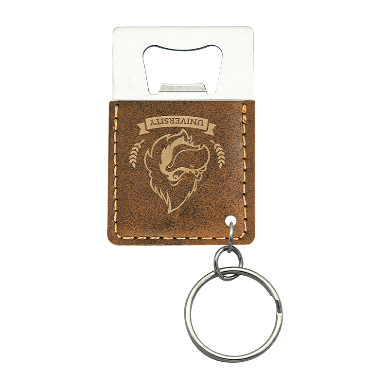 Llavero abridor de botellas rectangular de cuero sintético con láser Llavero abridor de botellas rectangular de cuero sintético con láser