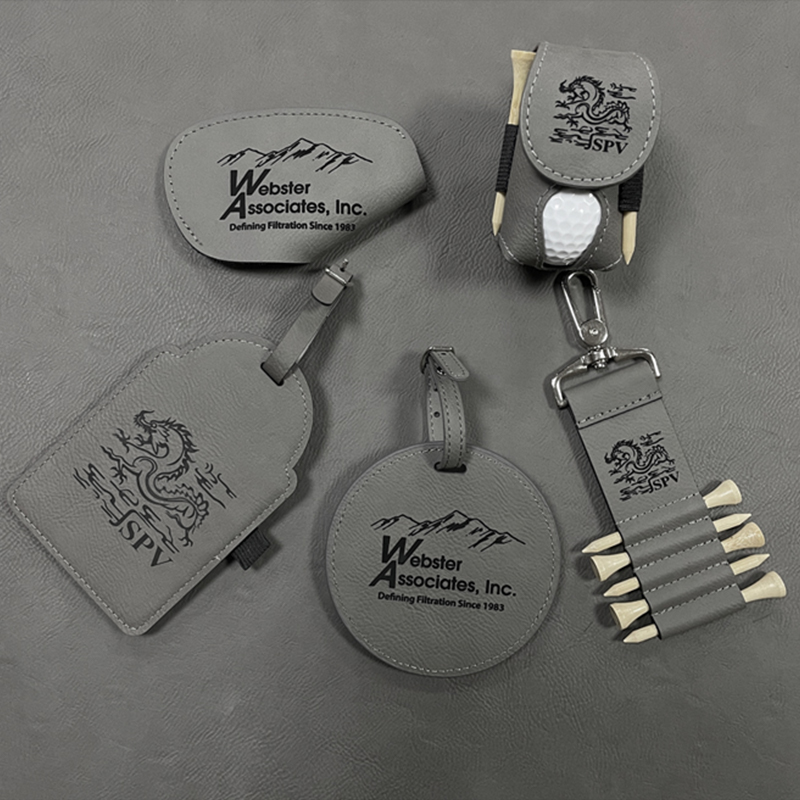 Etiqueta de bolsa de golf de cuero sintético laserable con camisetas Etiqueta de bolsa de golf de cuero sintético laserable con camisetas