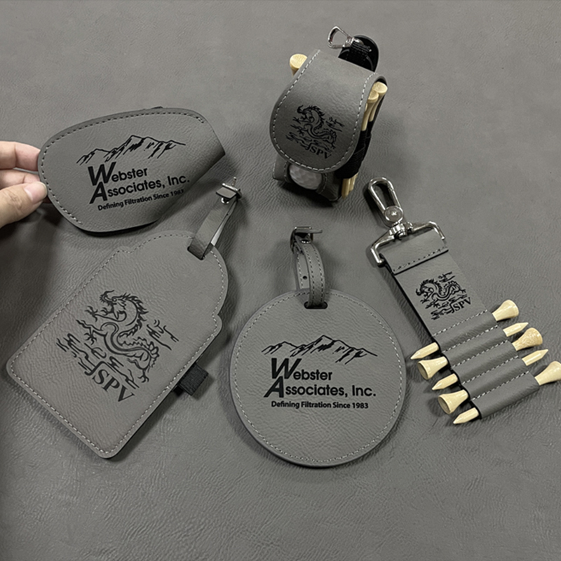 Etiqueta de bolsa de golf de cuero sintético laserable con camisetas Etiqueta de bolsa de golf de cuero sintético laserable con camisetas