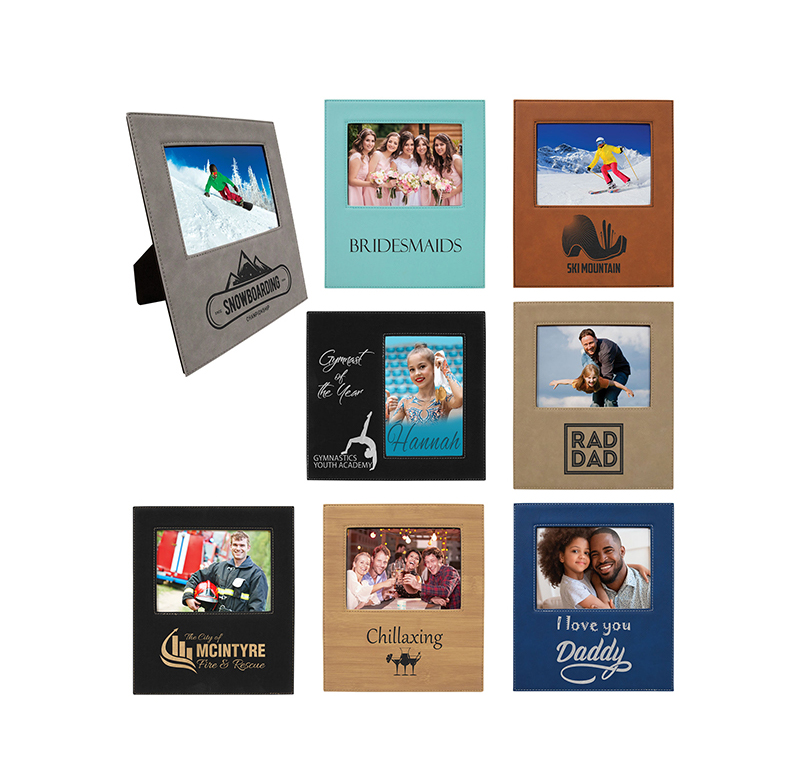 Marco de fotos de cuero sintético de 4' x 6' con área de grabado de 4 1/4' x 7 7/8' Marco de fotos de cuero sintético de 4' x 6' con área de grabado de 4 1/4' x 7 7/8'