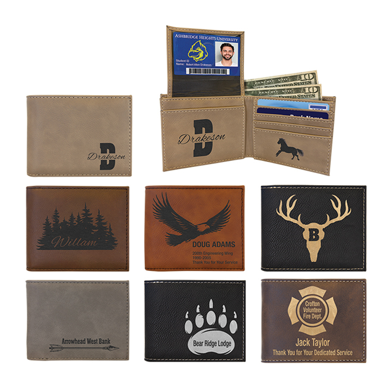 Cartera plegable de cuero sintético con láser y pantalla de identificación abatible