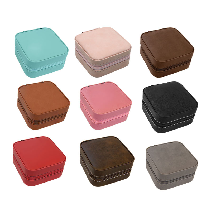Caja de Joyería de Viaje de Cuero Sintético Láserizable 4×4 con Forro Negro